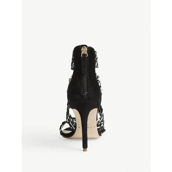 NEW Sandro Agate Vert Sapin Green Black Woven Strap Open Toe Heel Sandal 39 - Picture 3 of 10